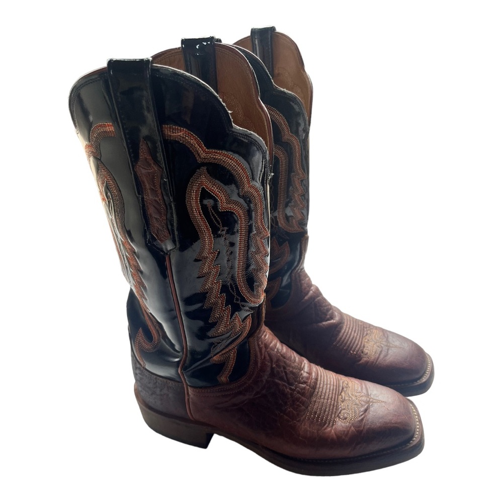 Lucchese Brown and Black Leather Western Heeled Boots